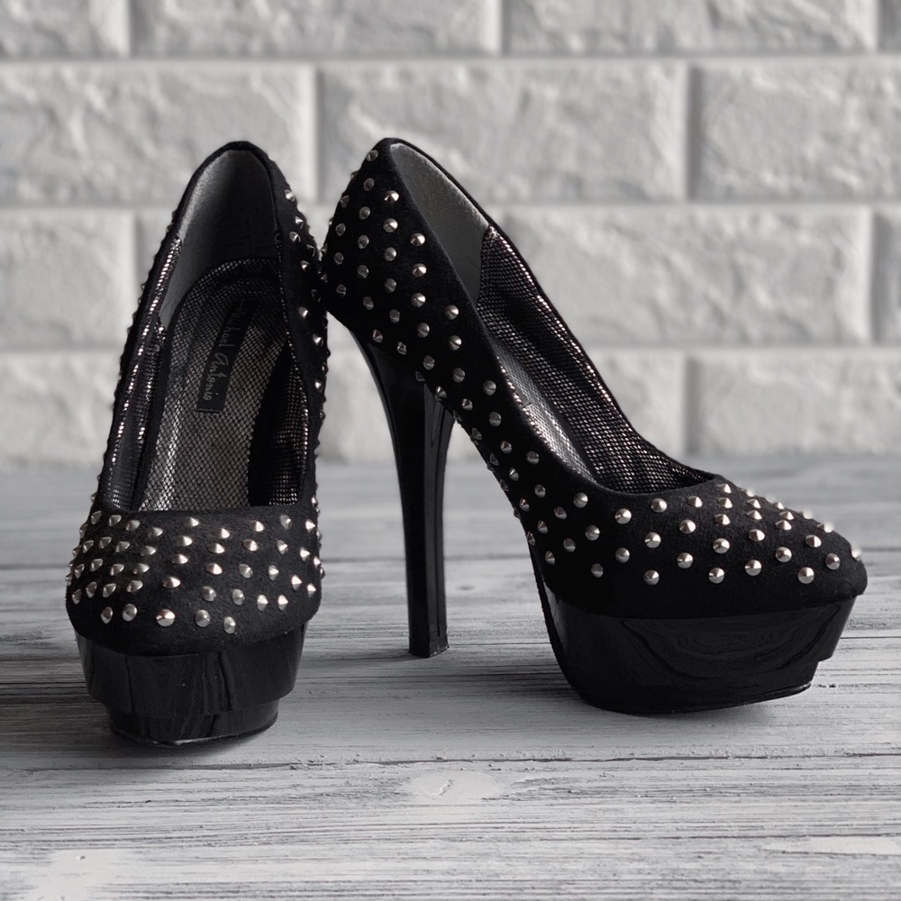 Michael Antonio Black Studded Platform Stilettos